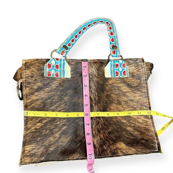 DANCING CACTUS DESIGNS Yellow Leather & Cowhide Tote Bag with Removable Strap - Picture 6 of 10